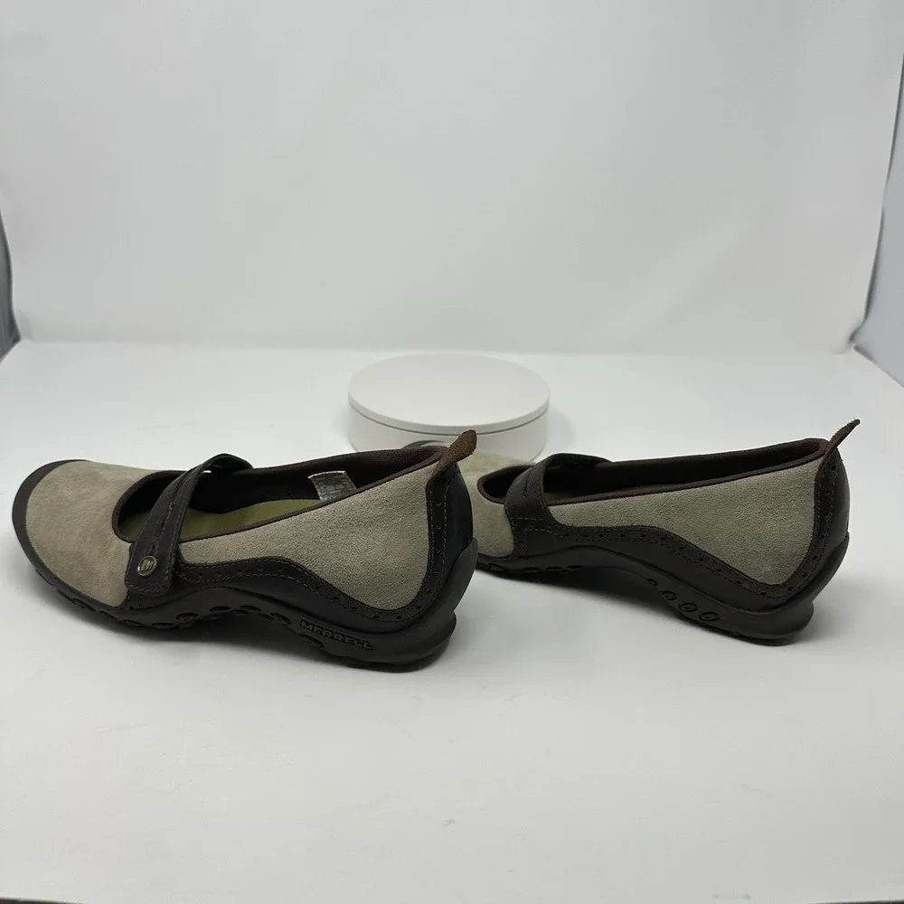 Merrell Size 7.5 Mary Jane Plaza Bandeau Dark Taupe Leather Wedge Comfort Shoe